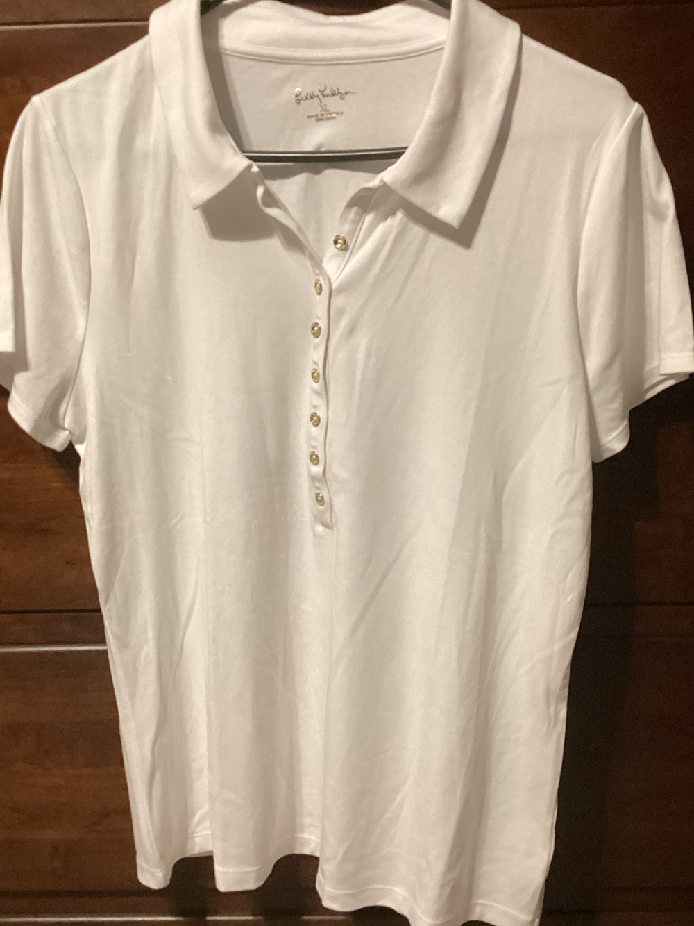 Lily Pulitzer White Button-Front Polo with Gold-Tone Buttons
